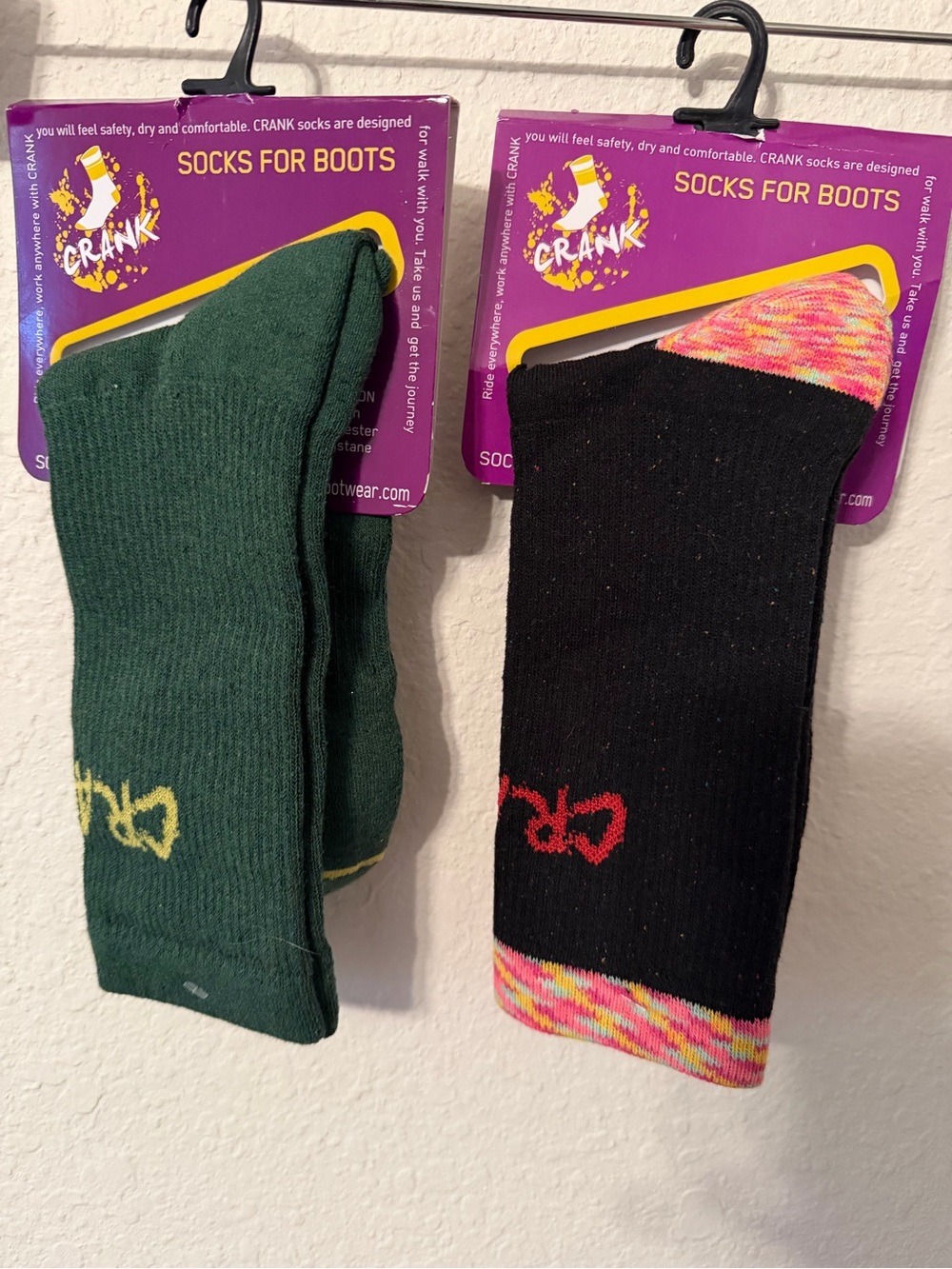 2 pair  Women's Boot Socks - Black with Multicolor Cuff & Dark Green Pair